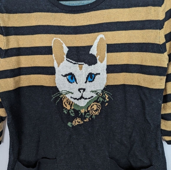 ModCloth TeeBerry & Weave L Cat Feline Sweater Dress Tunic Knit Striped French - Picture 8 of 15